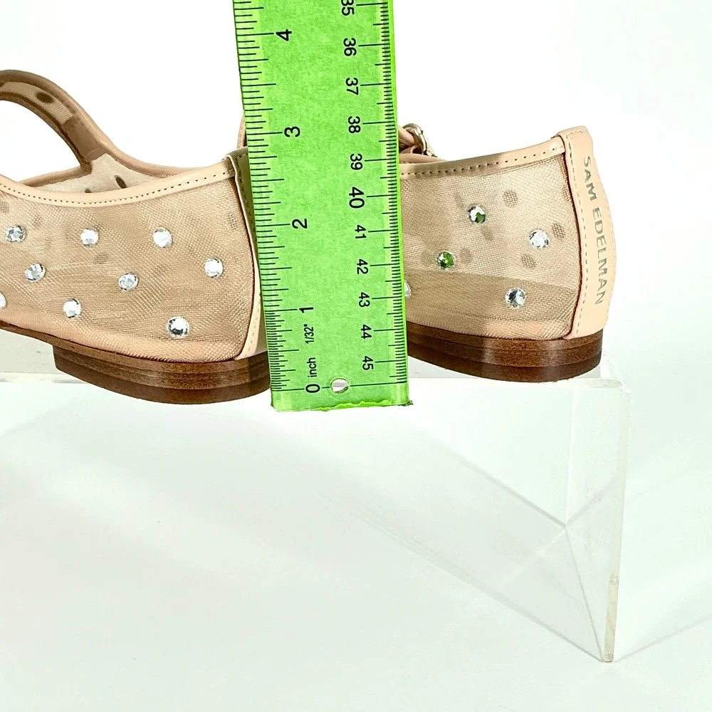 Sam Edelman Size 8.5 Mesh Crystal Mary Jane Flats Nude Beige Rhinestone Michaela - Picture 5 of 14